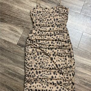 Polly & Esther Tan and Black Ruched Bodycon Dress